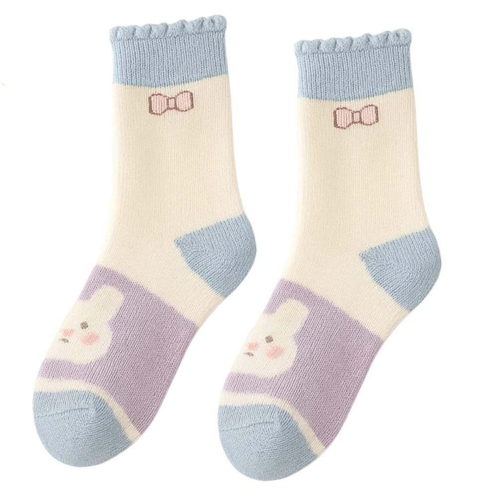 5 Pairs Of Polka Dot Rabbit Crew Socks For Girls