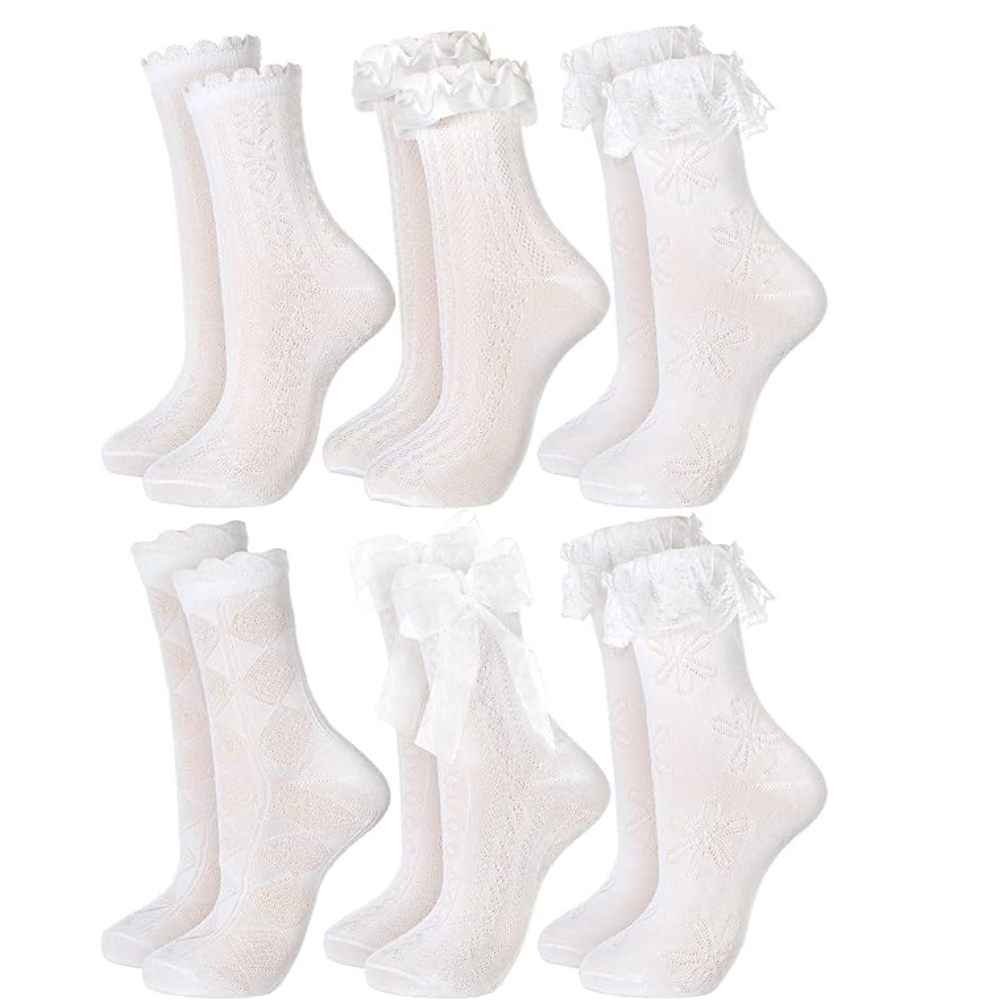 6 Pairs Lace Ruffle Socks For Women