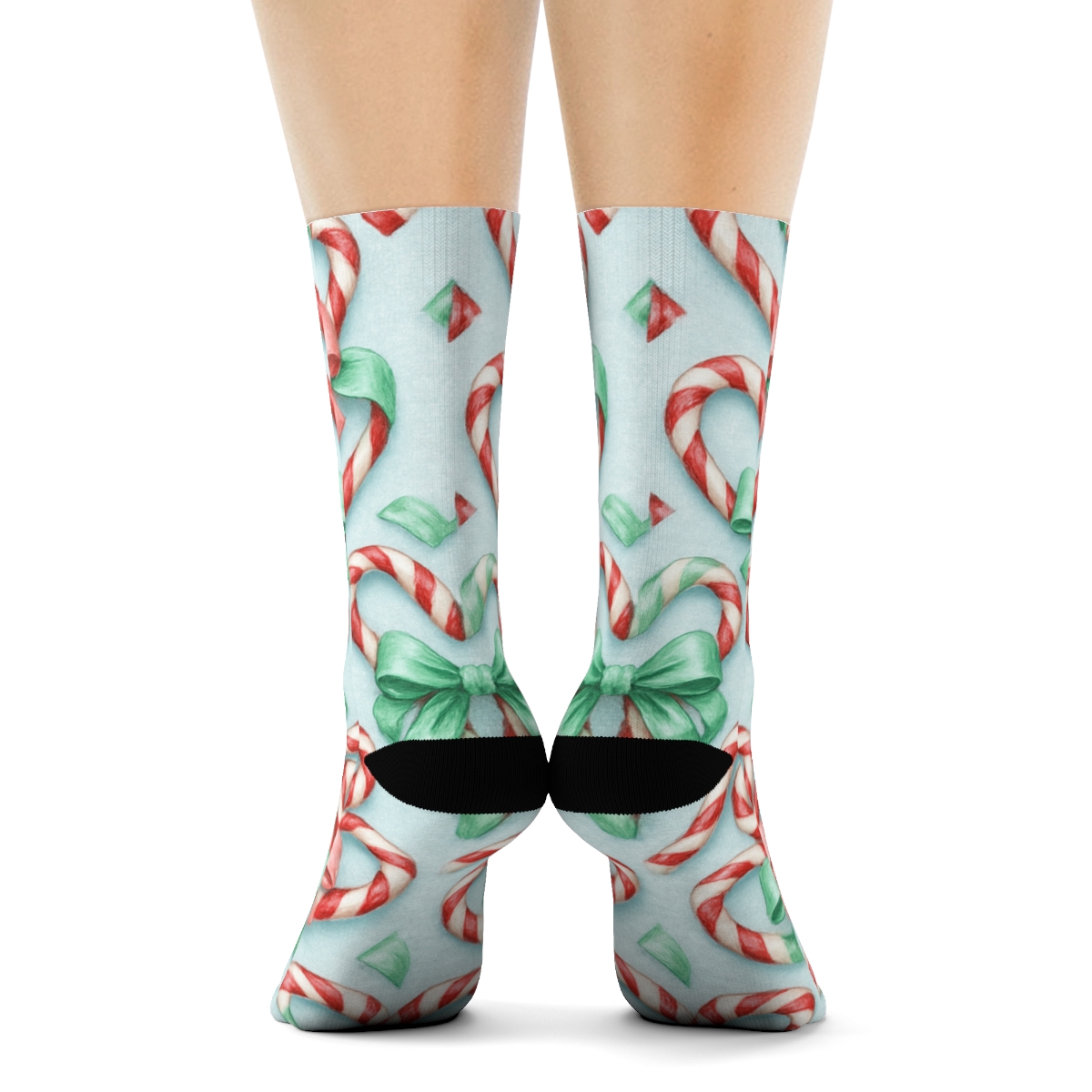 Candy Cane Hearts With Candy Canes In Radial Tiles personalized crew socks