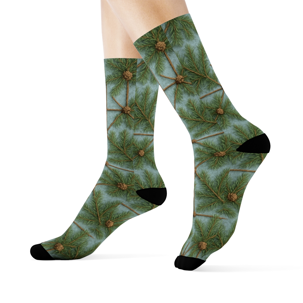 Fir Needle Lattice With Evergreen Branches personalized crew socks