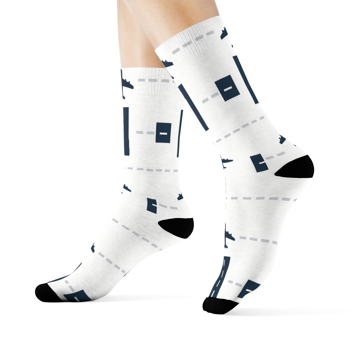 Runway Lattice With Airplane Icons unique graphic crew socks