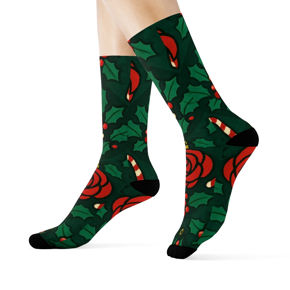 Crimson Rose Ornament Lattice On Midnight Green Background custom crew socks