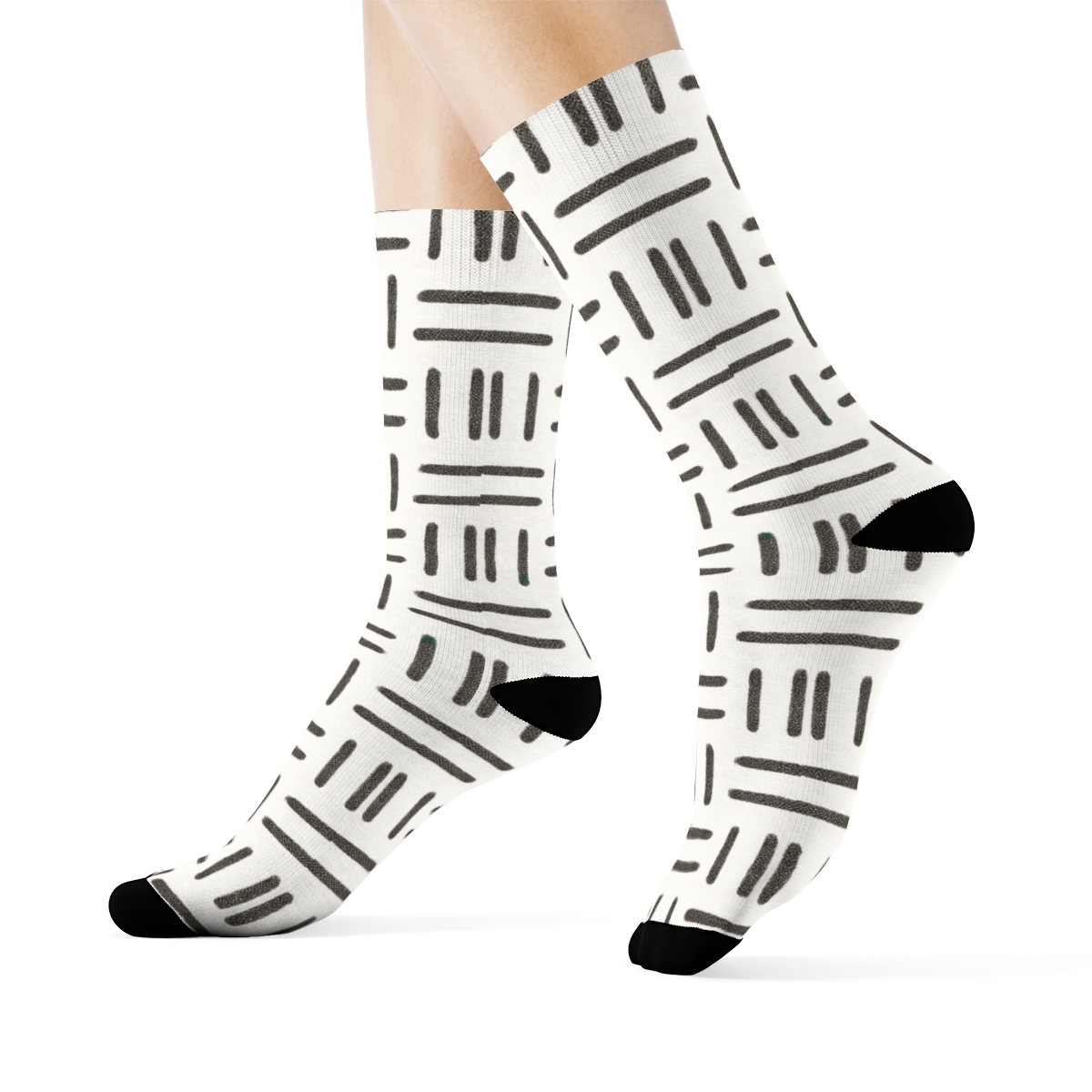 Interlaced Dash Lattice designer printed crew socks
