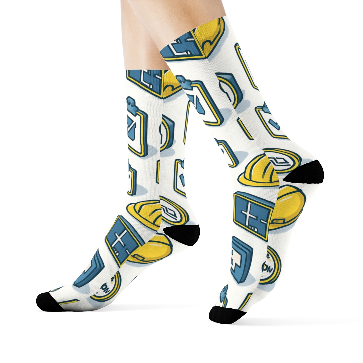 Safety Grid Of Building Inspector Icons designer printed crew socks