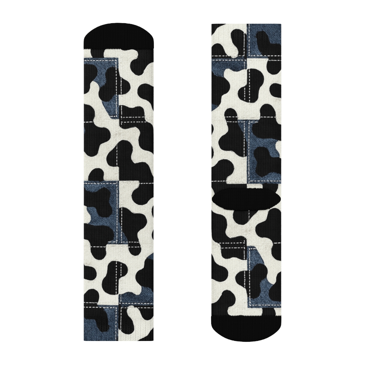 Denim Patchwork Cow Spot Overlay personalized crew socks