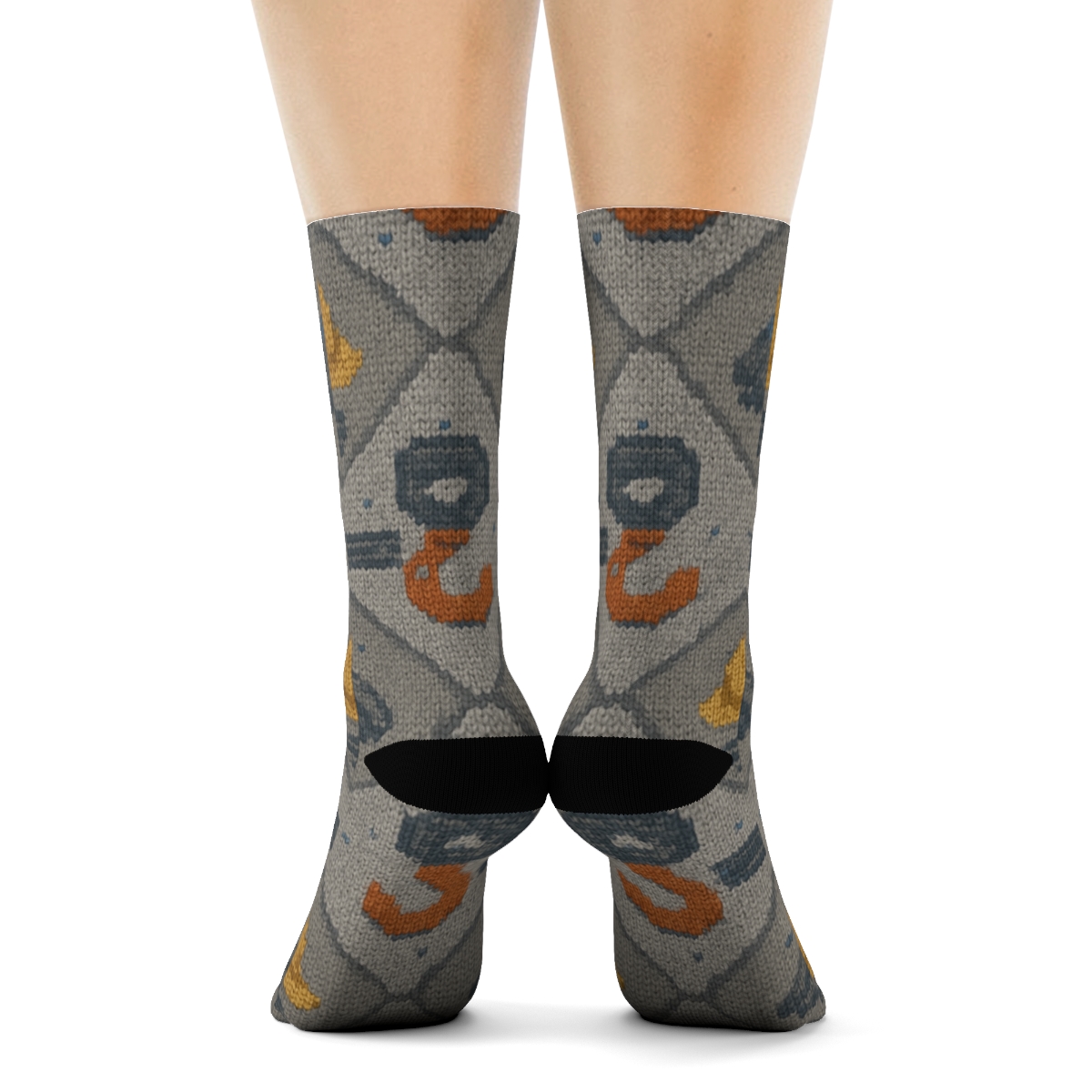 Knitted Civil Engineer Tool Tile In Concrete Gray soft everyday crew socks