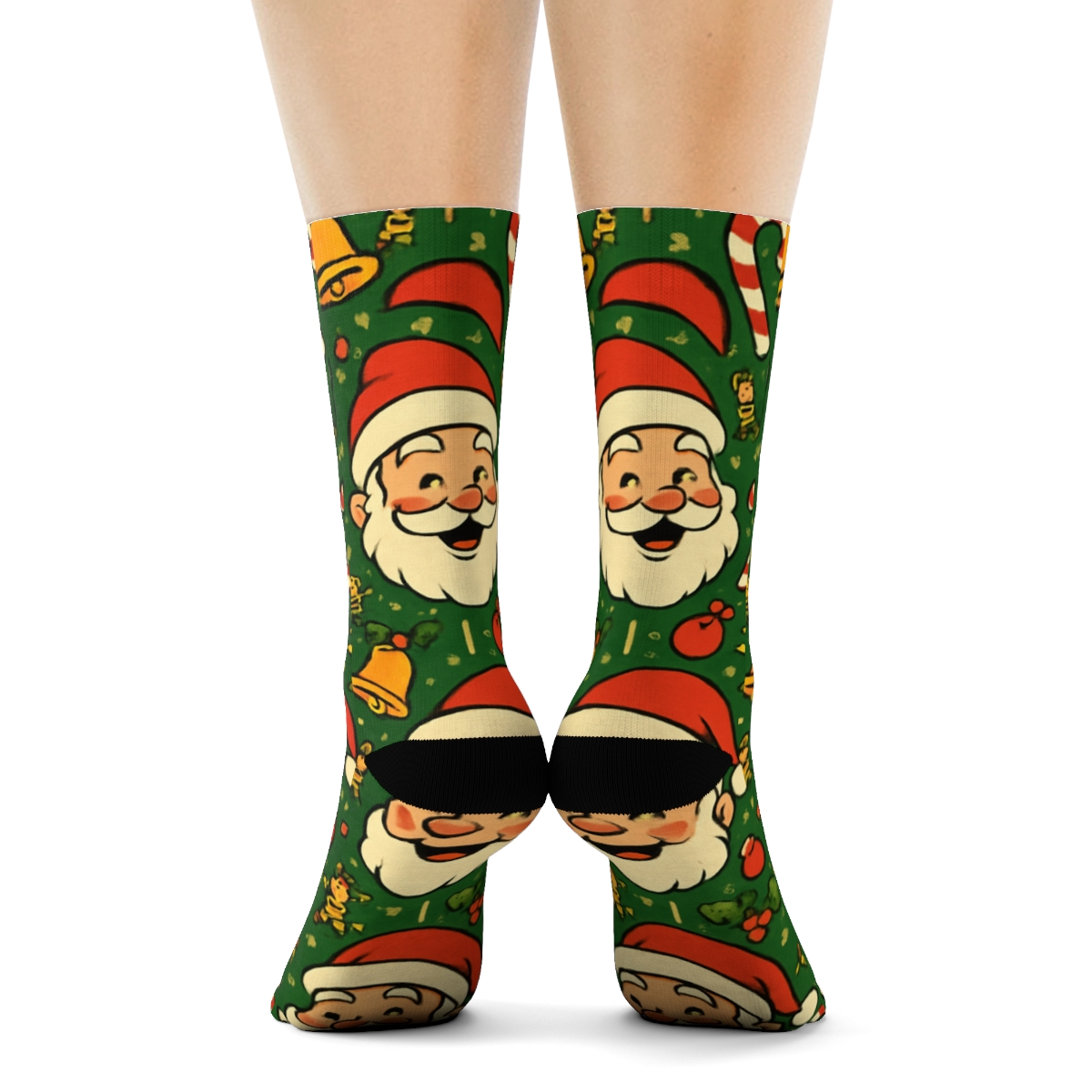 Festive Grid With Santa Claus Faces personalized crew socks
