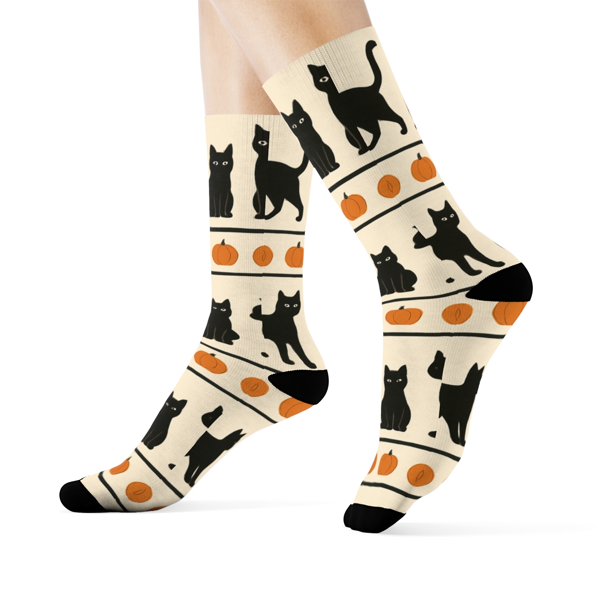 Black Cat Silhouettes And Pumpkins Banding On Proper Background soft everyday crew socks