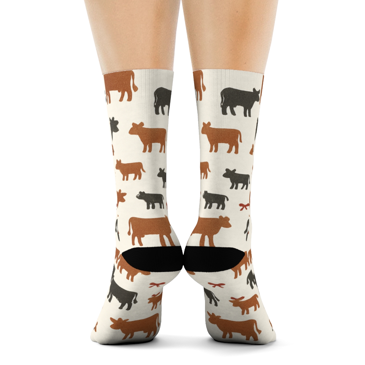 Playful Grazing Cow Silhouette Scatter designer printed crew socks