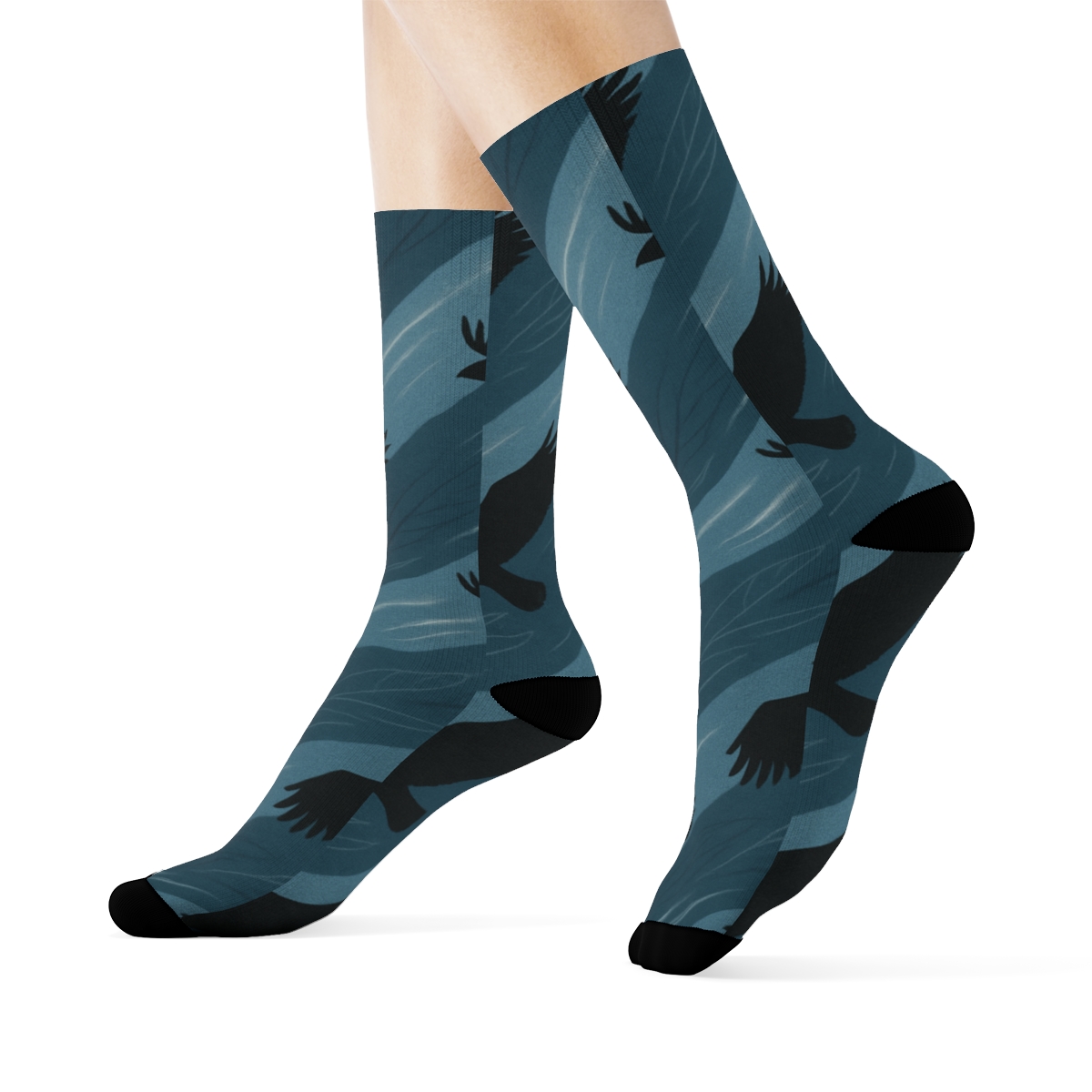 Eagle Soaring Diagonal Stripe On Storm Blue premium sports crew socks