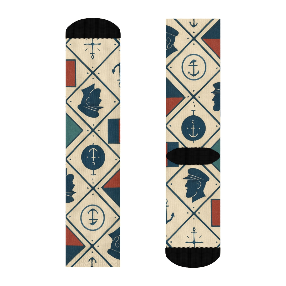 Nautical Flag Lattice With Ship Captain Cameos premium sports crew socksNautical Flag Lattice with Ship captain Cameos Crew Socks - Image 2