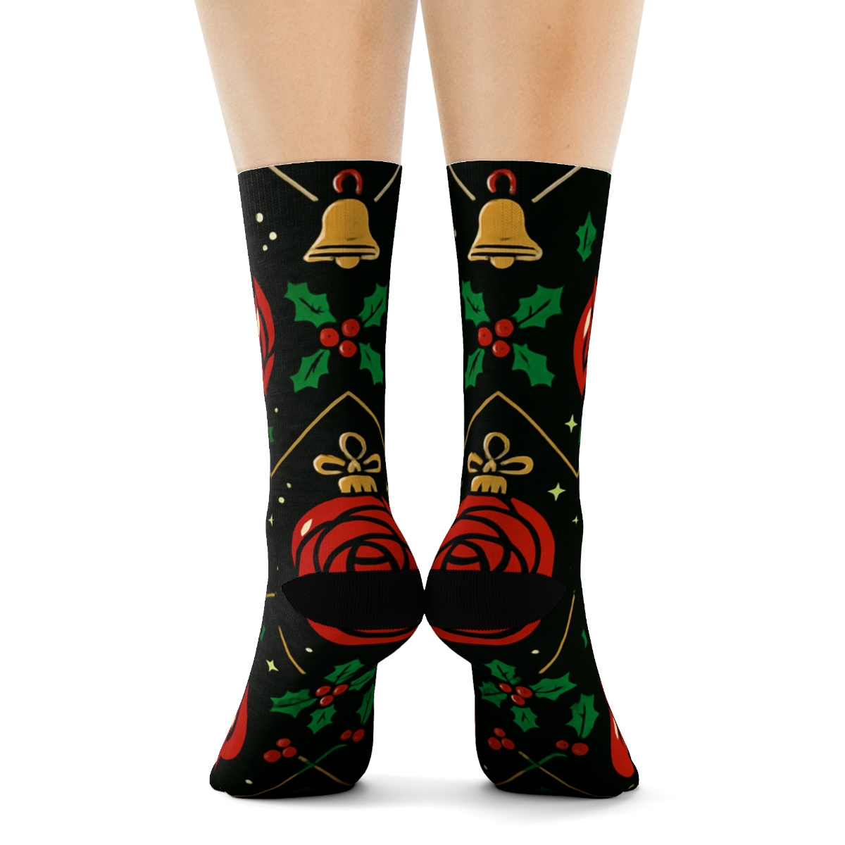 Crimson Rose Ornaments Lattice On Midnight Black Background designer printed crew socks