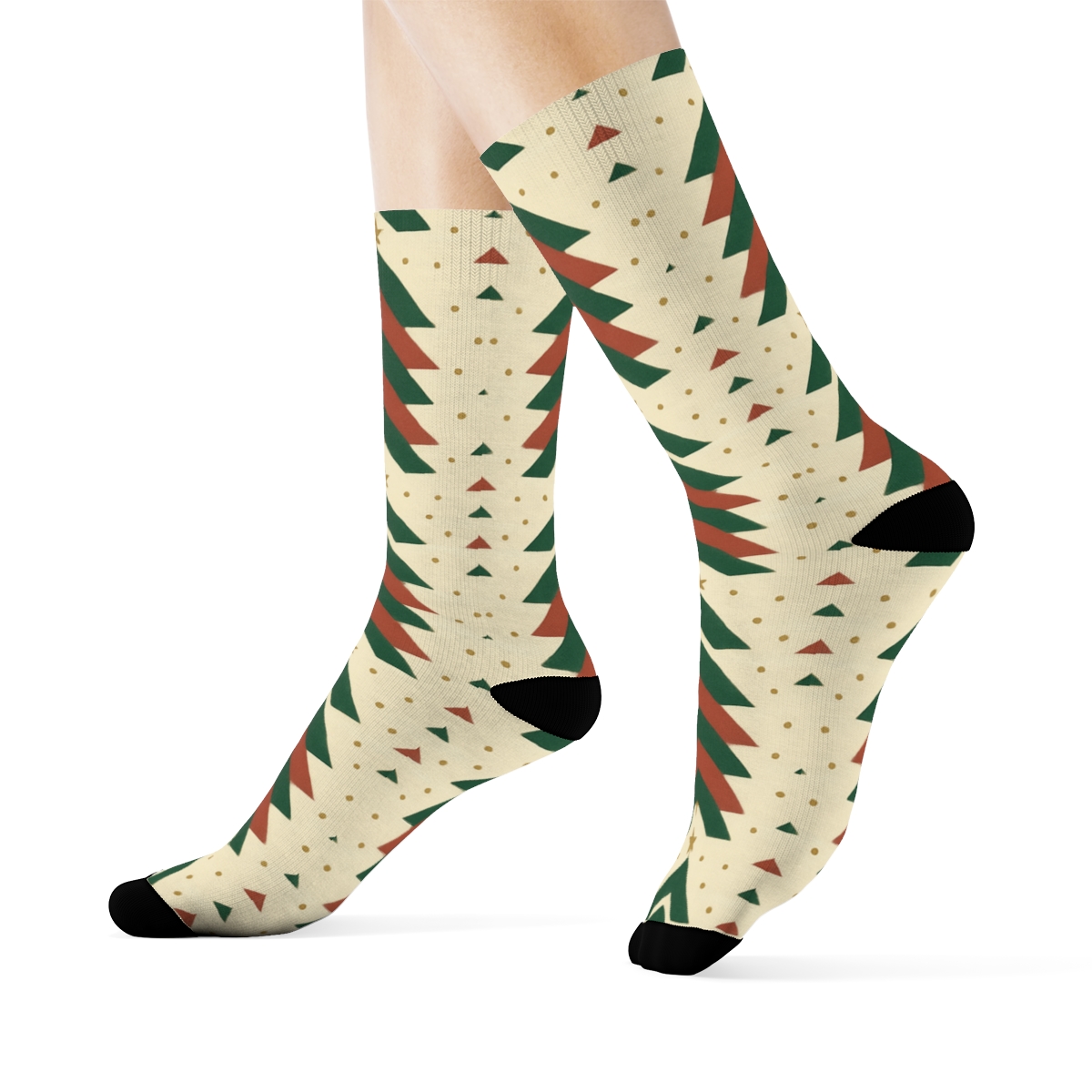 Christmas Tree Chevron Forest On Cream Background custom crew socks