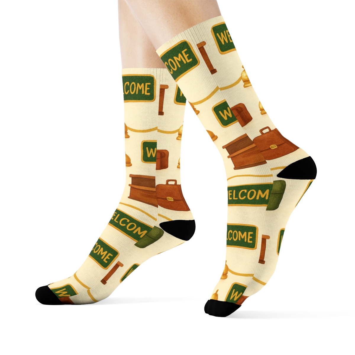 Painted Lobby Study With Hotel Receptionist Wave Border premium sports crew socks