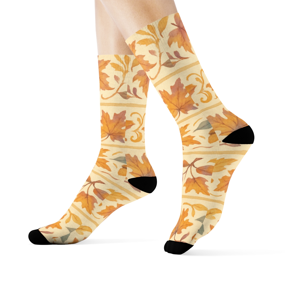 Golden Orchard Stripe Foliage Pattern soft everyday crew socks