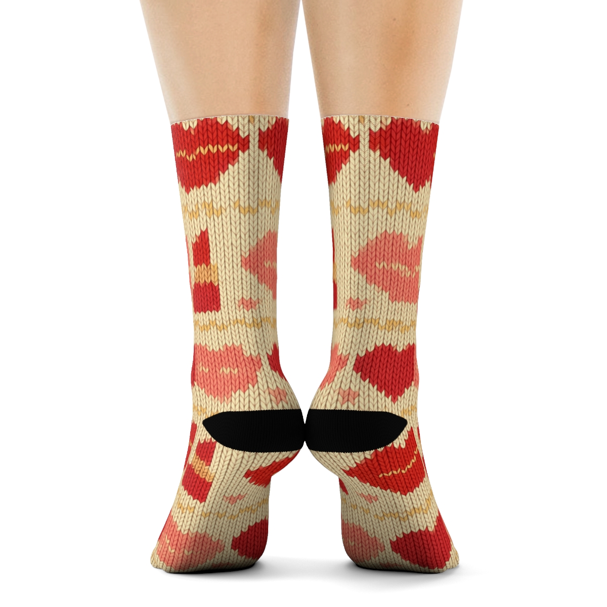 Knitted Pattern Illusion Lipstick Bands, Valentines Lips trendy patterned crew socks