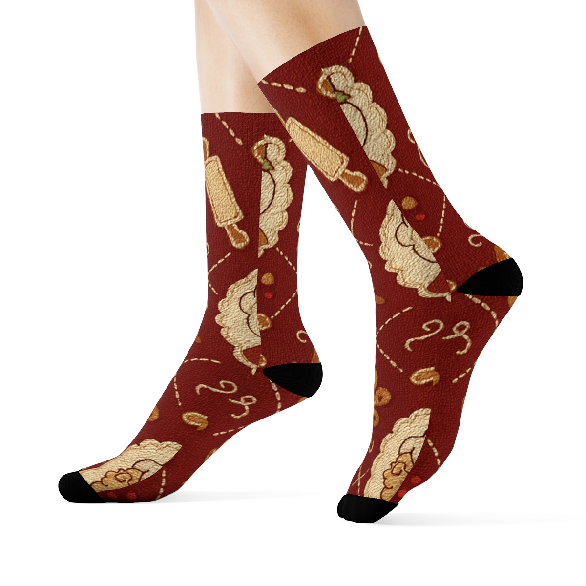 Gingerbread Tilework With Mrs. Claus Cameo Medallions stylish athletic crew socks