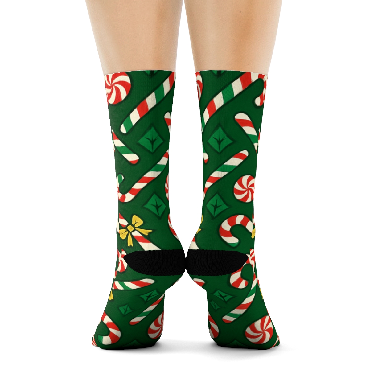 Candy Cane Lattice In Holiday Glow custom crew socks