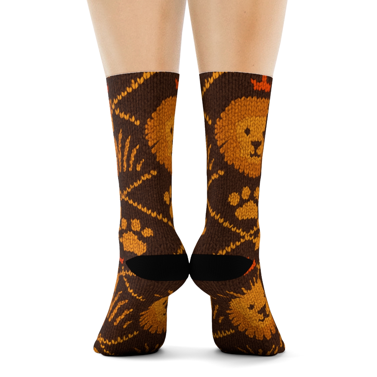 Knitted Illusion Savannah Tiles, Lion Edition trendy patterned crew socks
