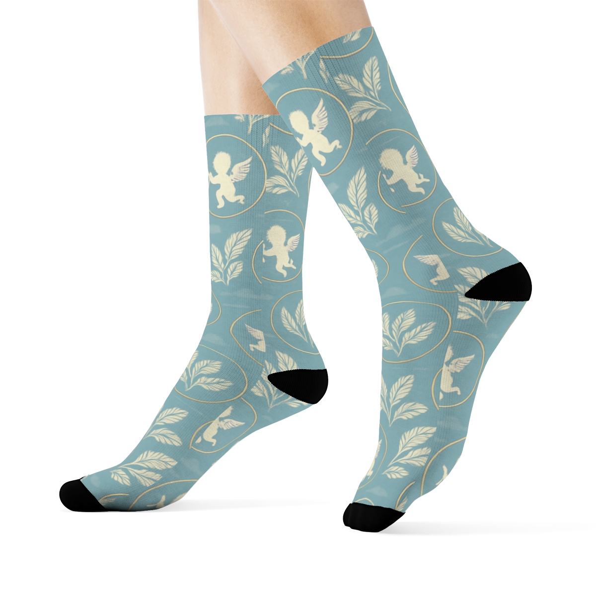 Halo Lattice With Angel Cherubs stylish athletic crew socks