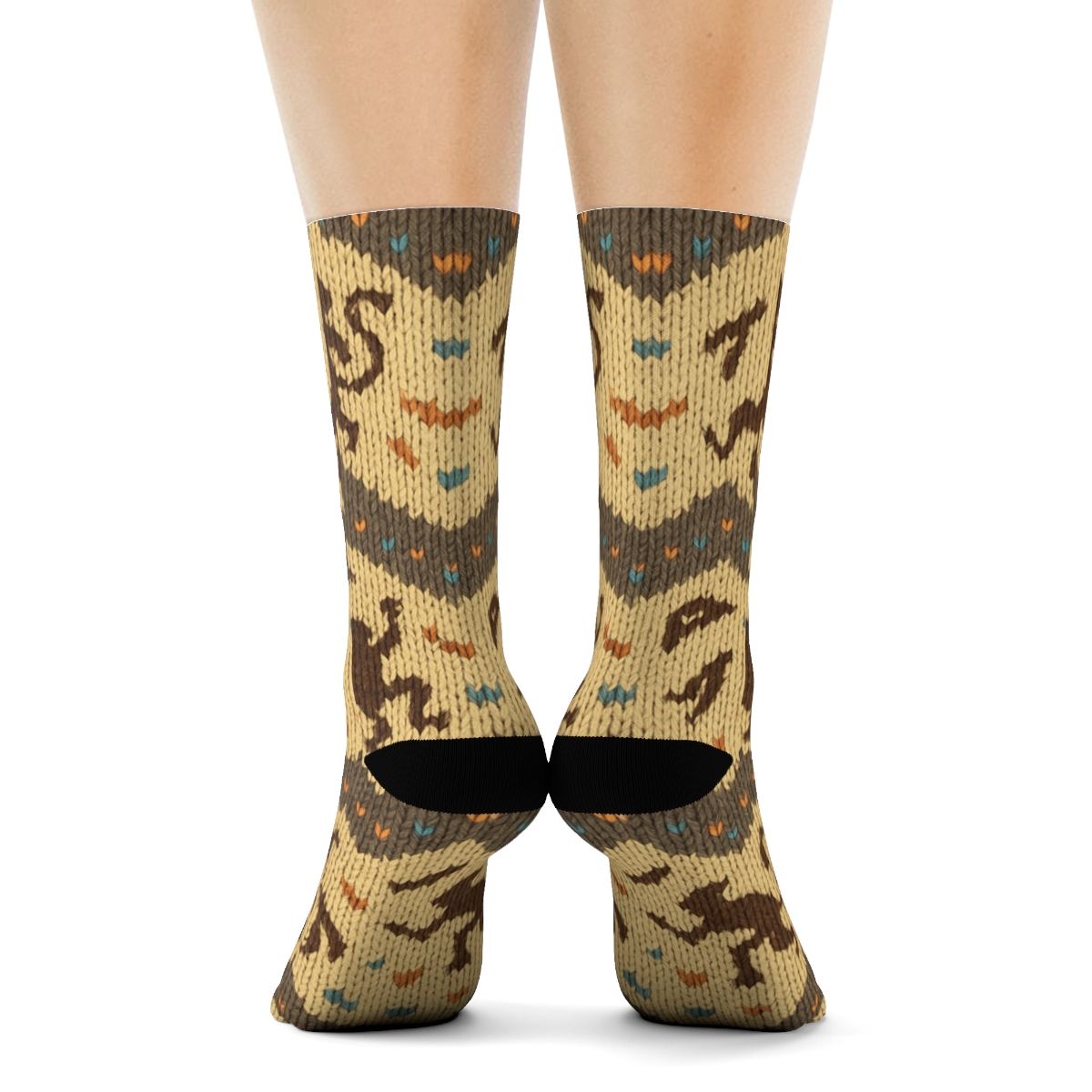 Knitted Monkey Chevron Party Print unique graphic crew socks