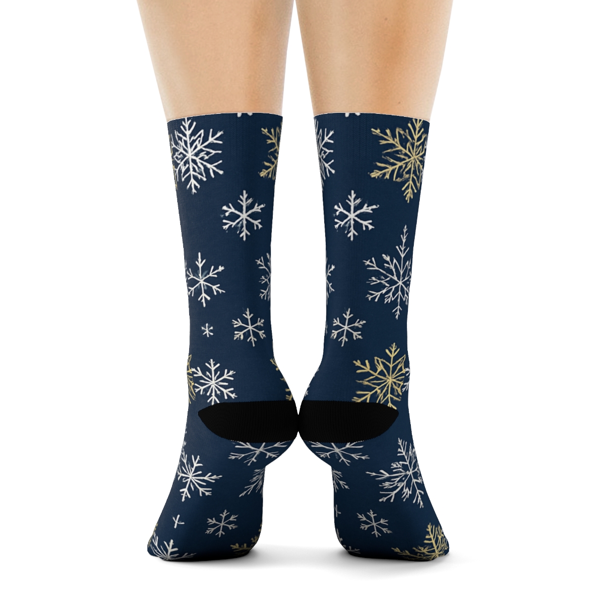Snowflake Lace Grid On Navy Background trendy patterned crew socks