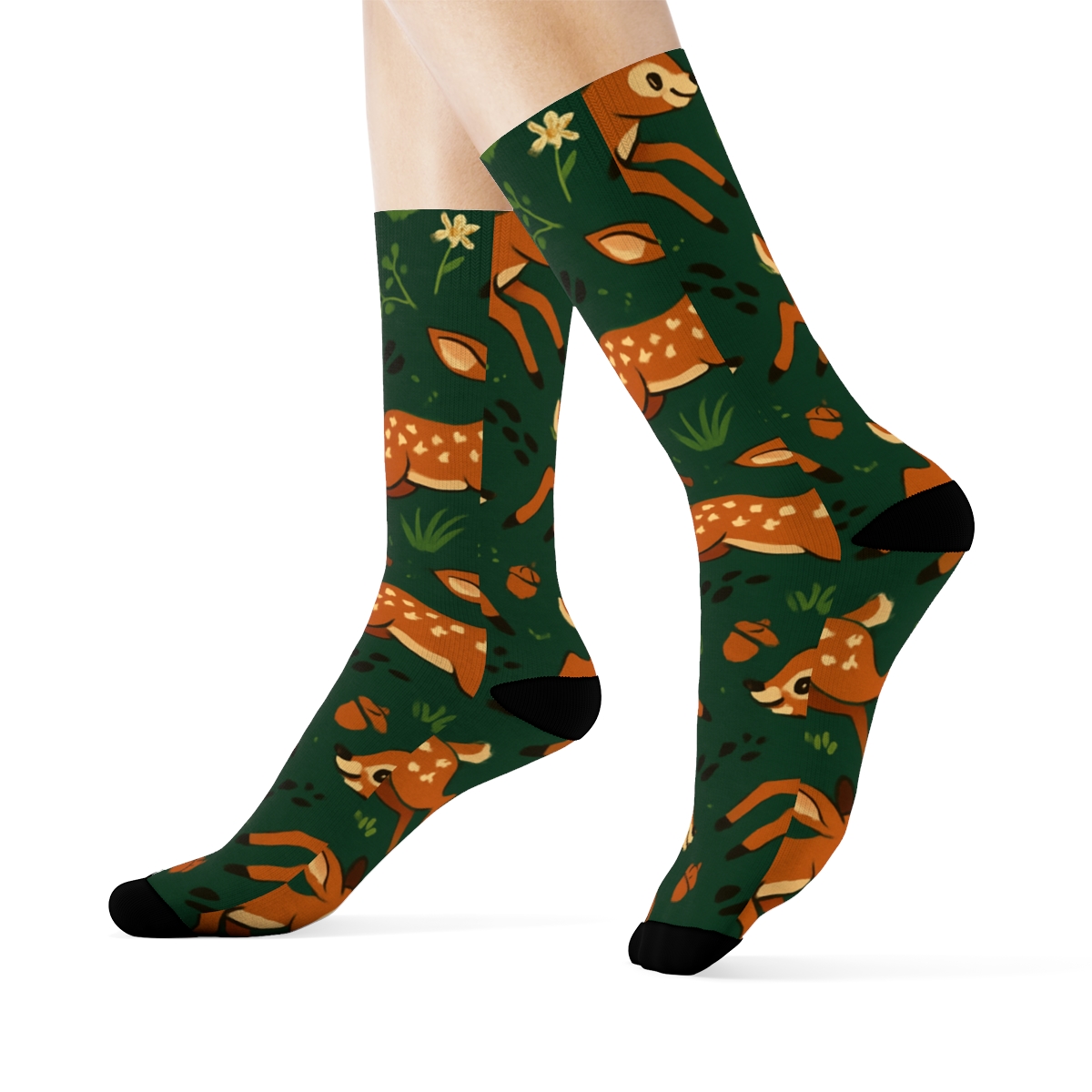 Celestial Meadow Fawns Pattern Deer Edition comfortable cotton crew socks