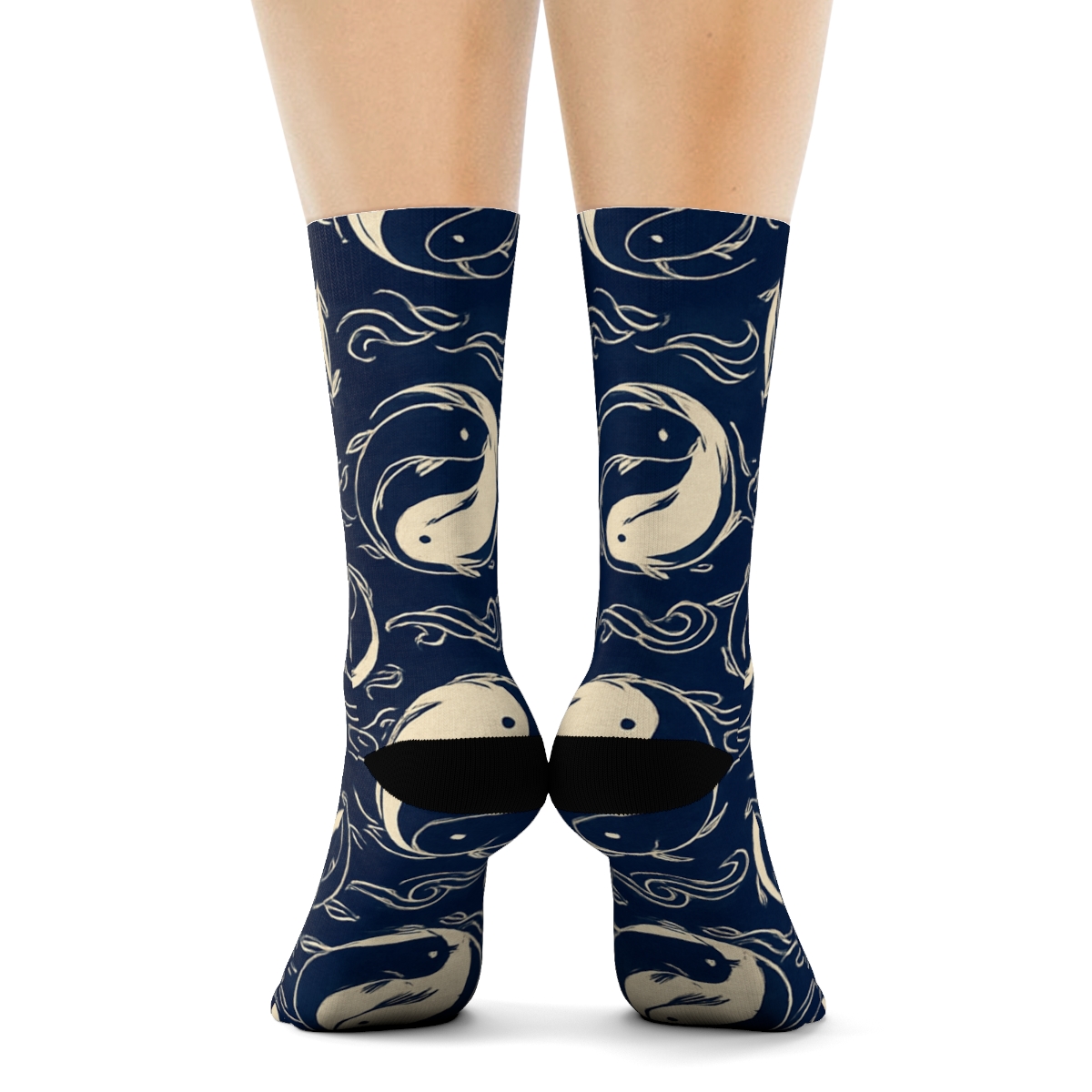Indigo Koi Duality Ring Tessellation trendy patterned crew socksIndigo Koi Duality Ring Tessellation Crew Socks - Image 4