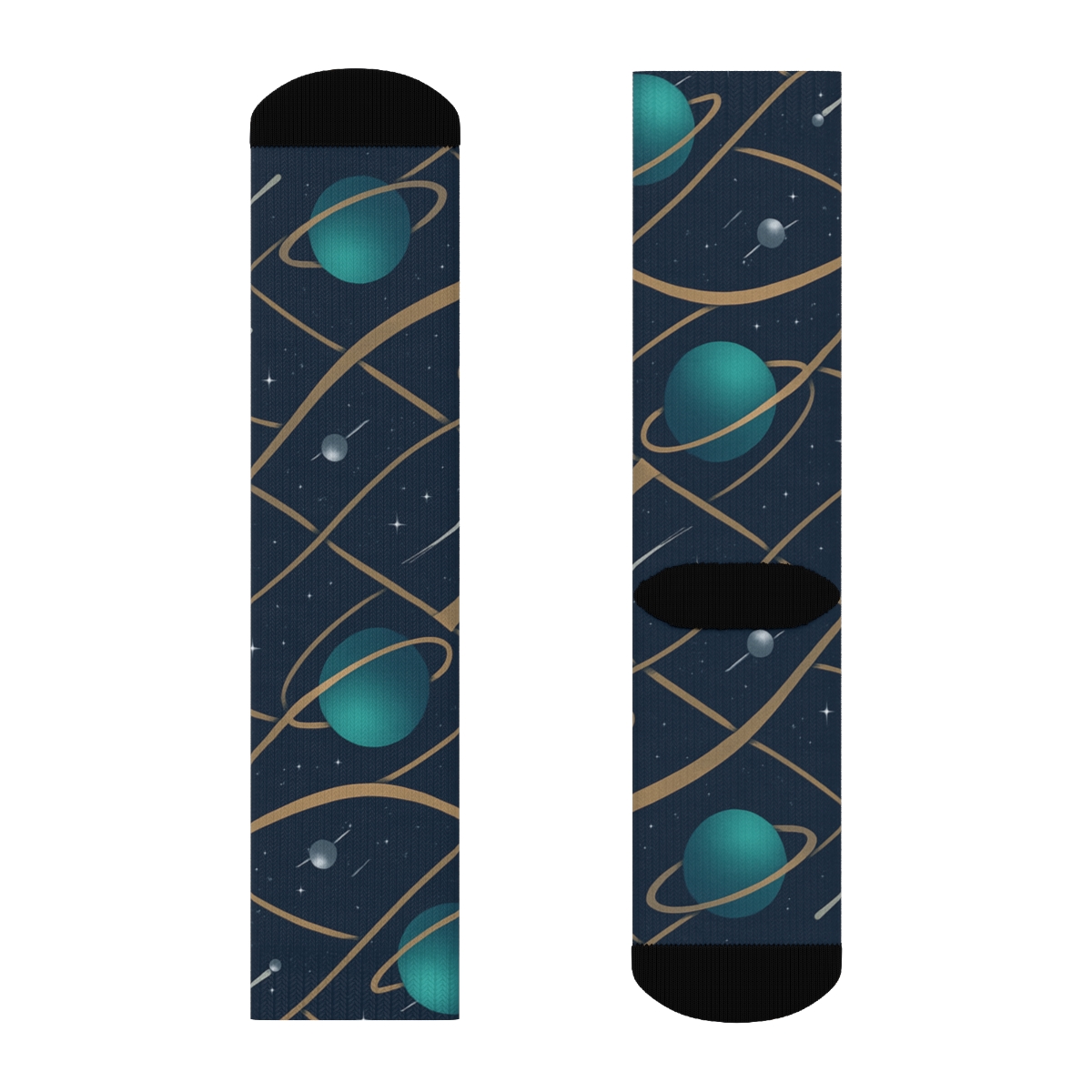 Ionized Teal Orbital Band Weave On Deep Navy Background stylish athletic crew socks