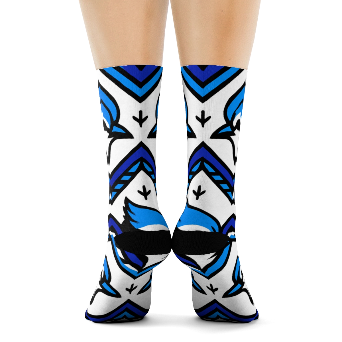 Blue Jay Crest Chevron On White Background unique graphic crew socks