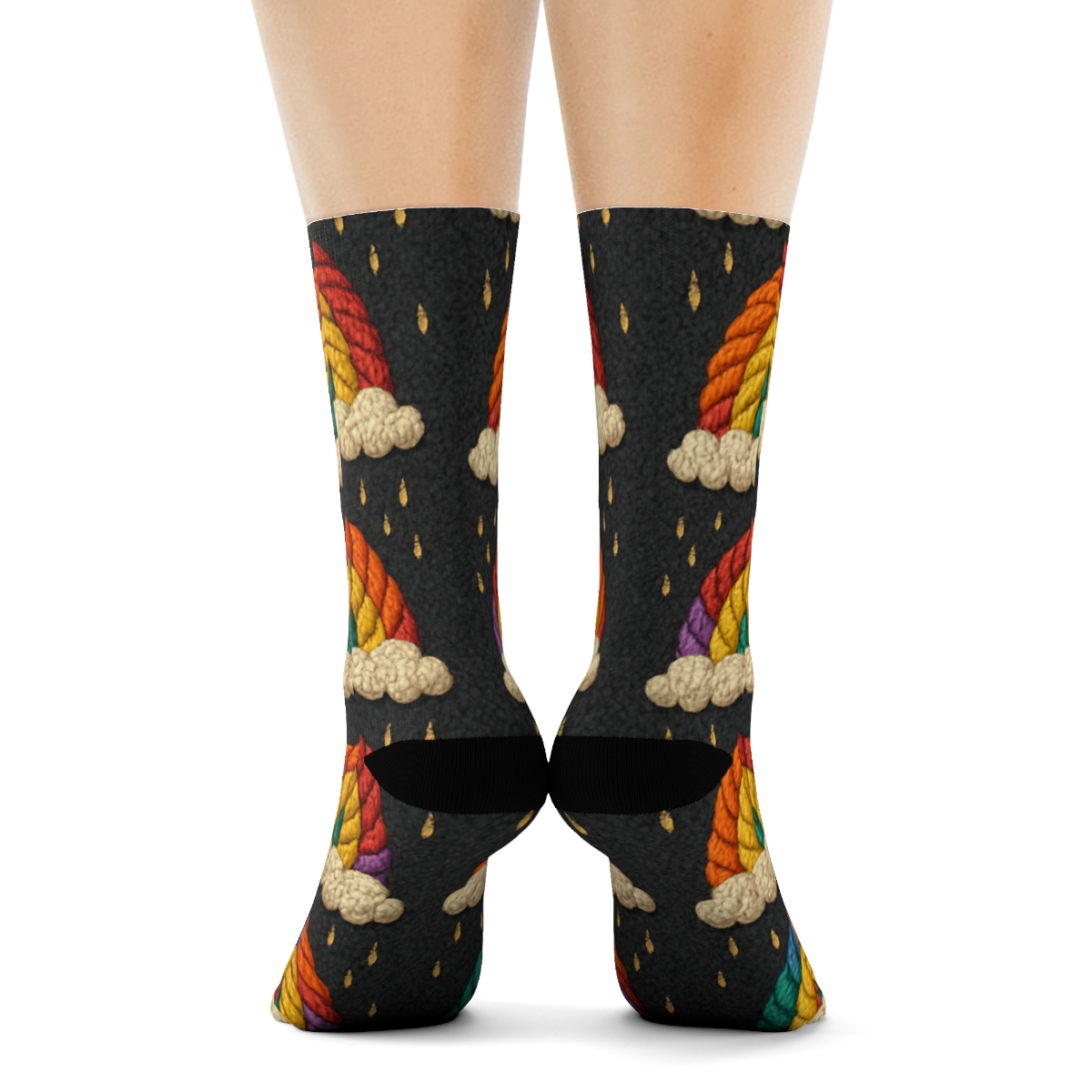 Knitted Rainbow Arc Cable Tiles On Midnight Charcoal premium sports crew socks