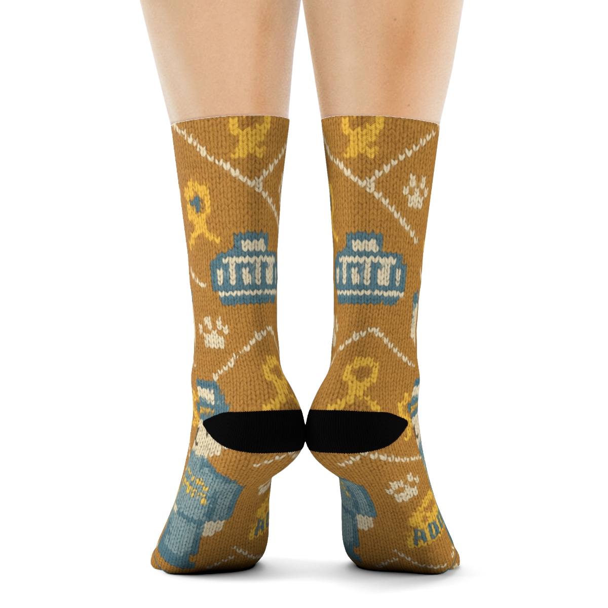 Knitted Fairground Pattern With Animal Control Officer Motifs soft everyday crew socks