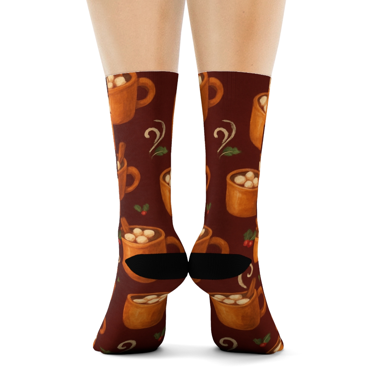 Warm Cocoa Mug Scatter Holiday comfortable cotton crew socks