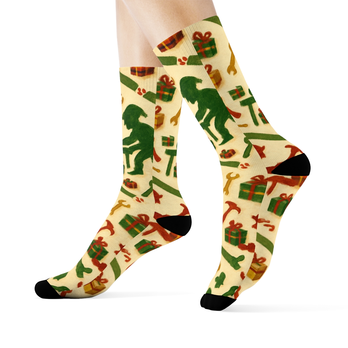 Elf Workshop Diagonal Array Christmas comfortable cotton crew socks