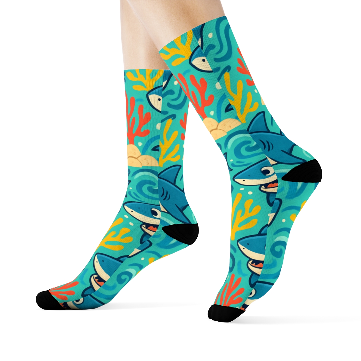 Shark-Patterned Reef Carnival personalized crew socks