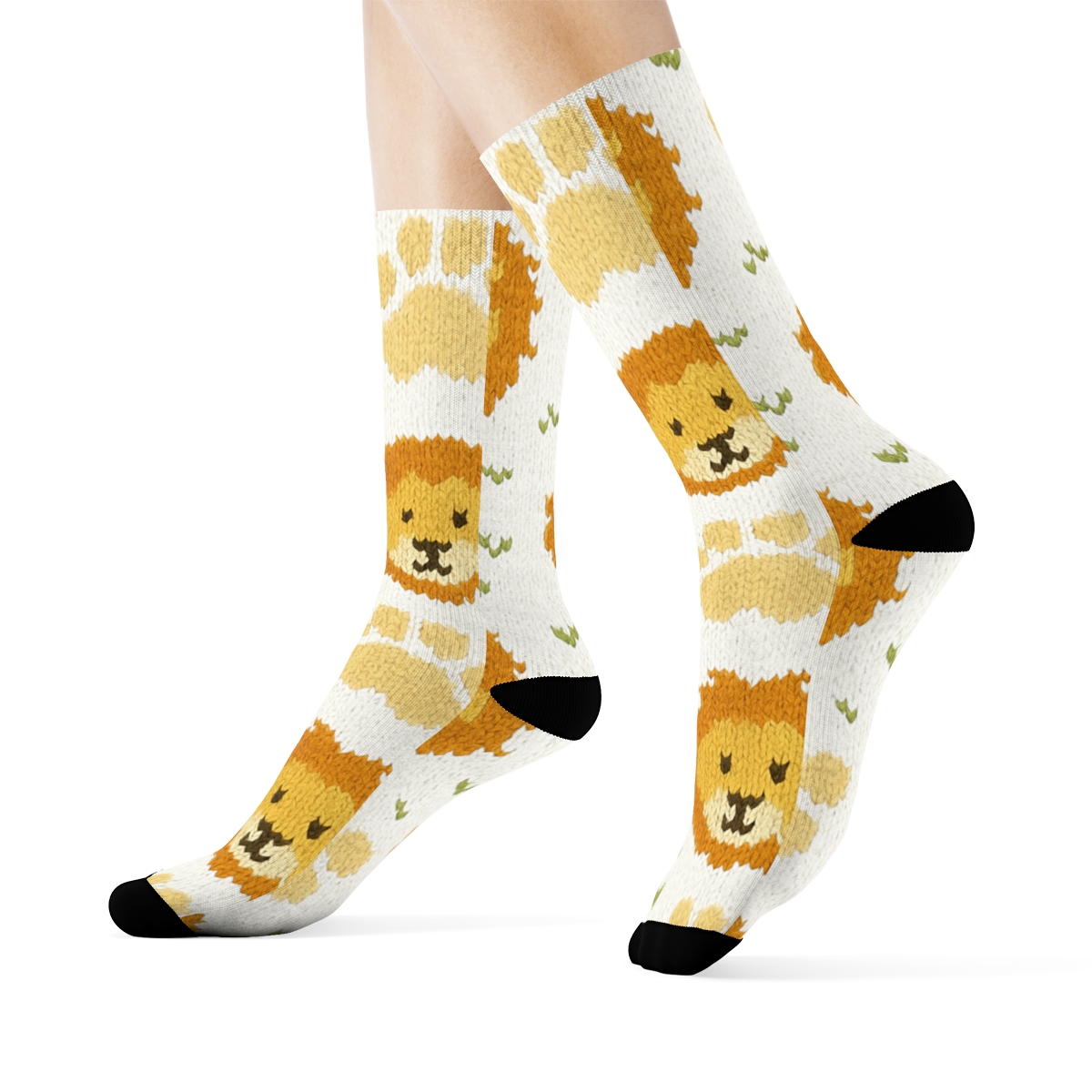 Knitted Illusion Grid With Lion Paw And Mane premium sports crew socks