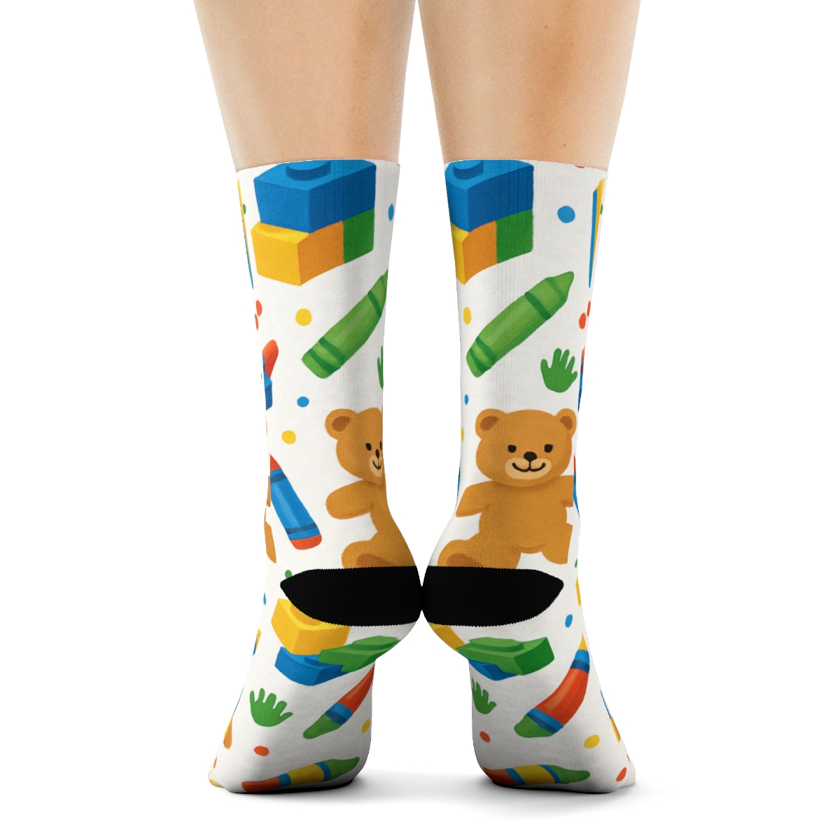 Primary Playtime Collage, Childcare Worker Edition unique graphic crew socks