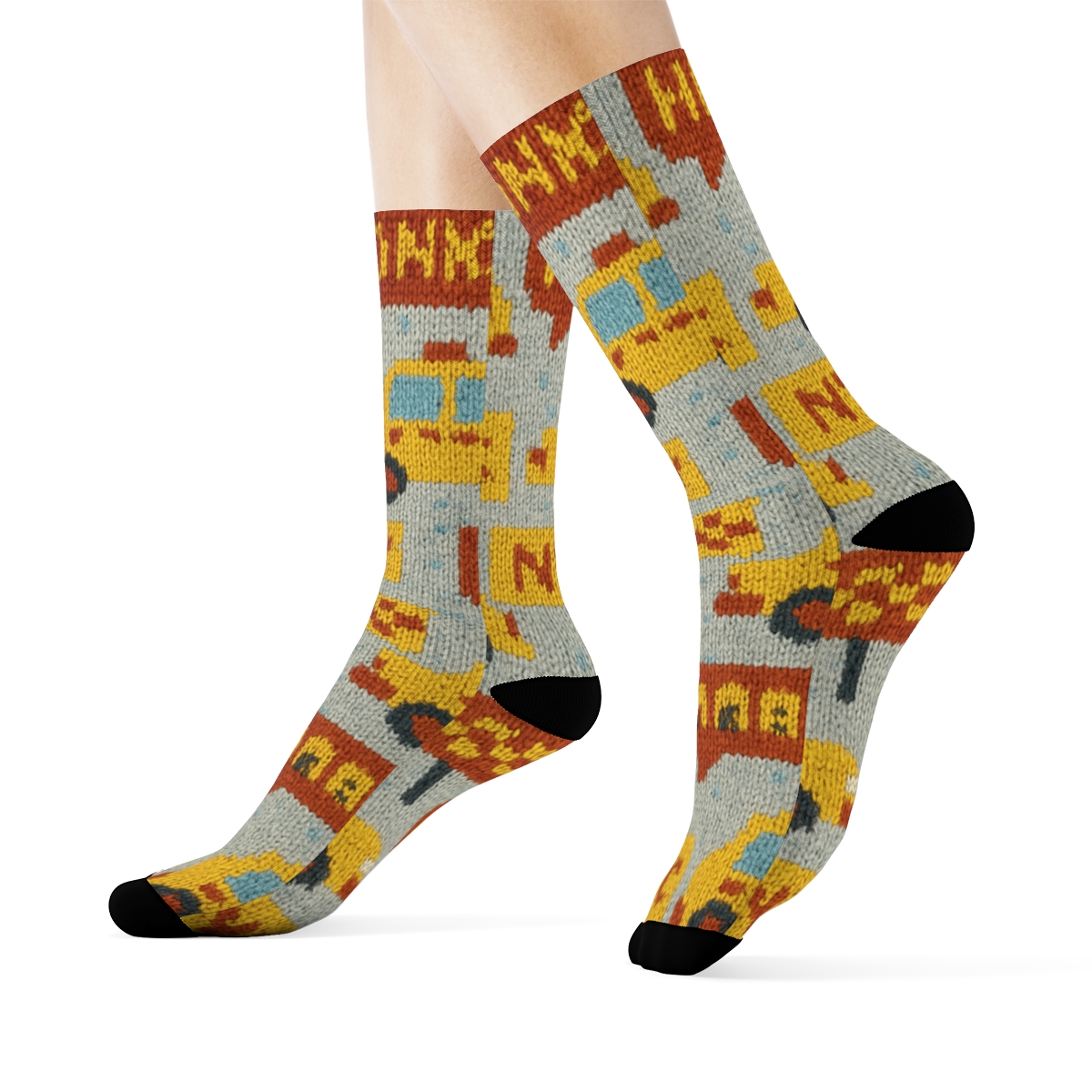 Taxi Driver Parade Knit Mosaic On City Gray designer printed crew socks