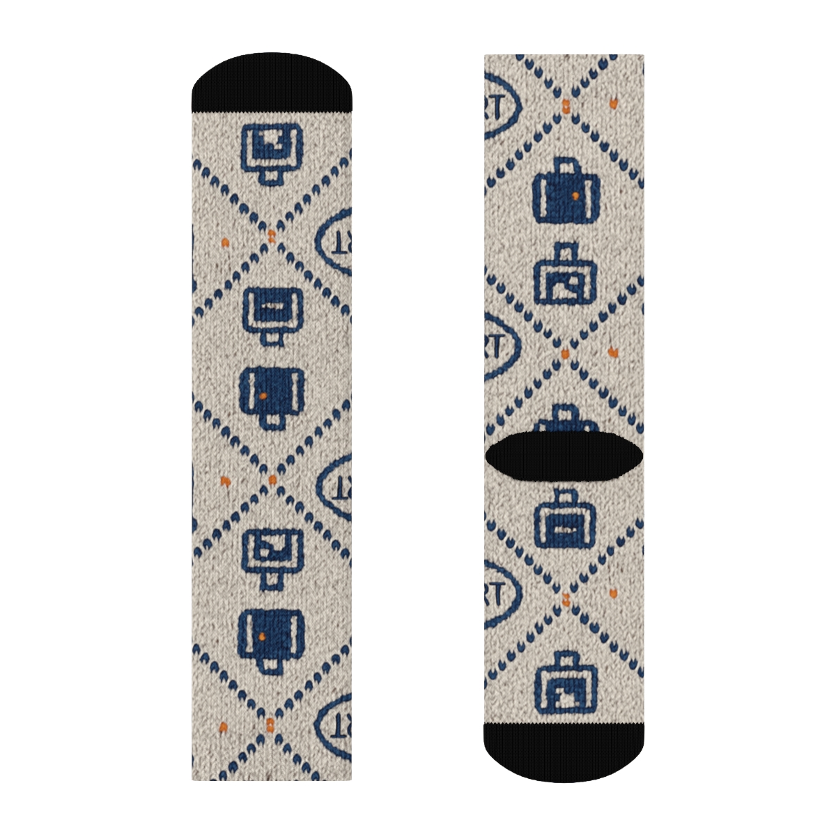 Passport Stamp Weave With Customs Officer Accents comfortable cotton crew socks
