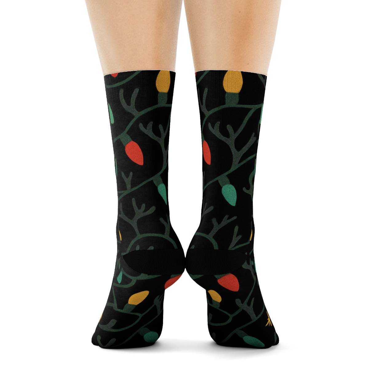Tangled Lights Diagonal Array On Black designer printed crew socksFestive Glow Urban Threads Crew Socks - Image 4