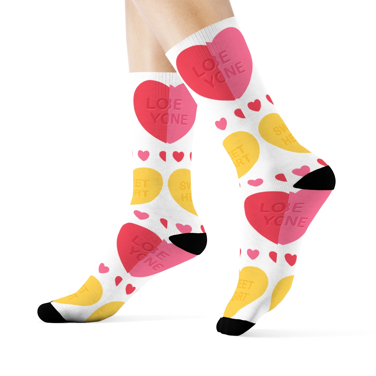 Modern Minimalist Graphic With Valentines Candy Heart Rows unique graphic crew socks