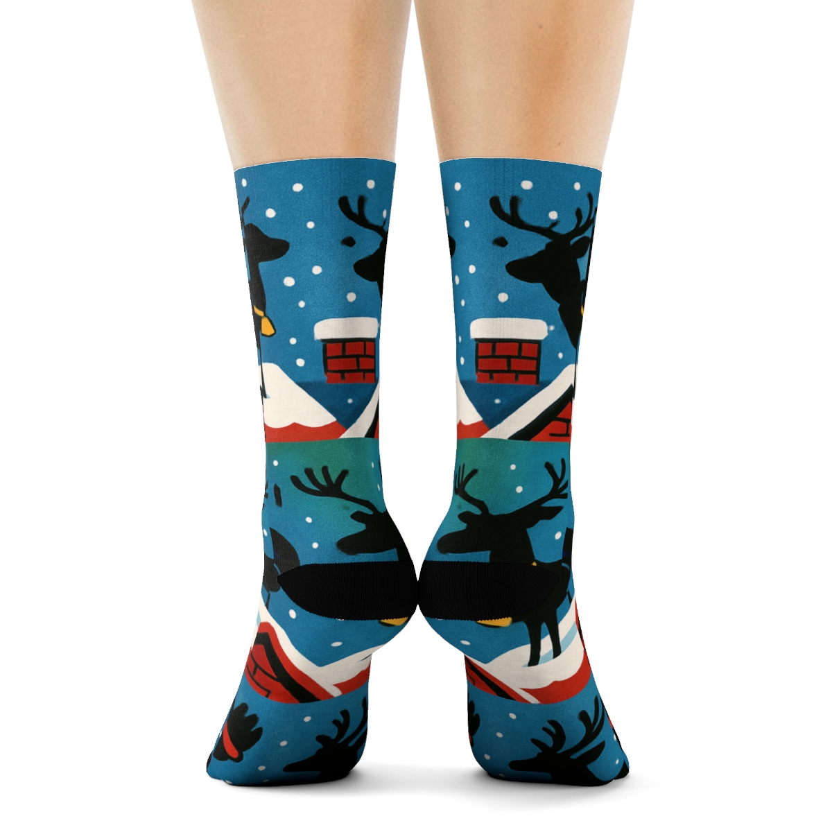 Rooftop Reindeer With Santa Claus Pattern premium sports crew socks