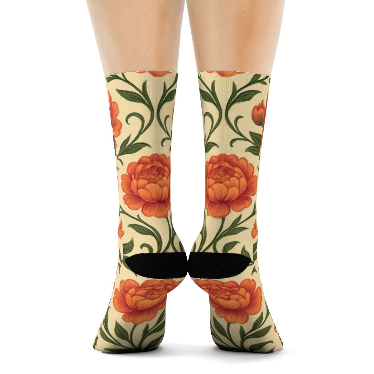 Sunset Peony Garland Lattice On Warm Ivory Background trendy patterned crew socks