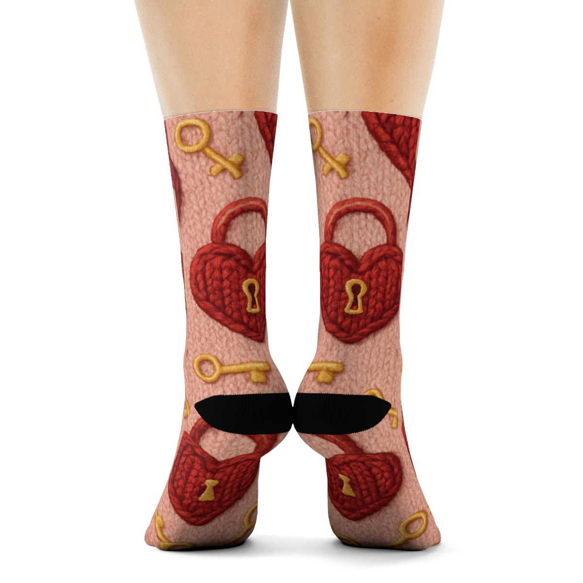 Romantic Cable Knit Valentine Heartshaped Lock Grid unique graphic crew socks