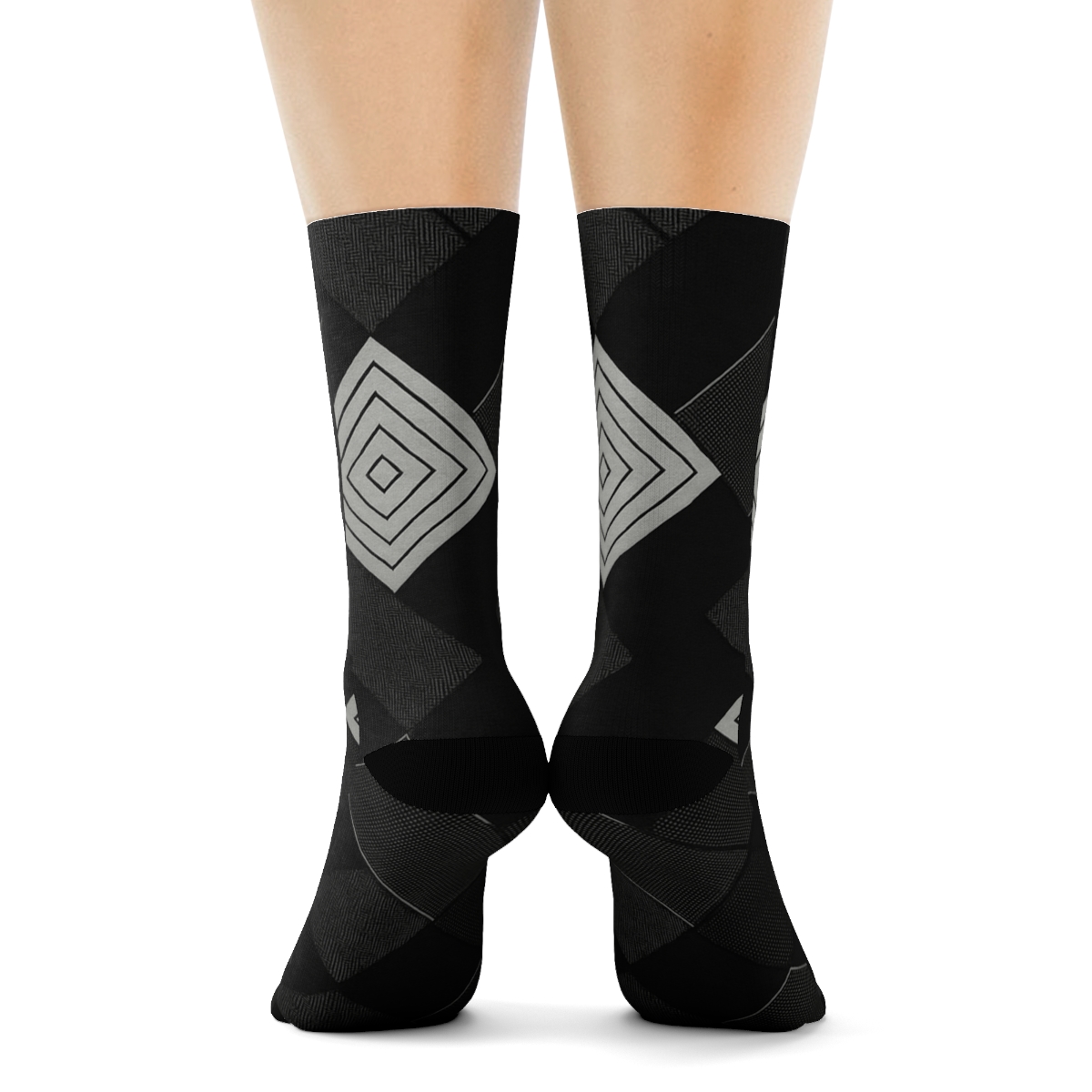 Nested Progressive Checker Blocks With Concentric Square Insets On Charcoal custom crew socks