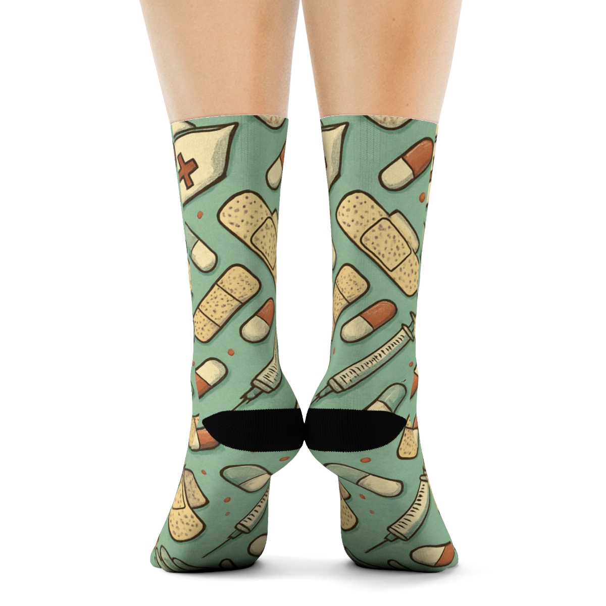 Mint Clinic Collage With Nurse Caps Parade designer printed crew socks