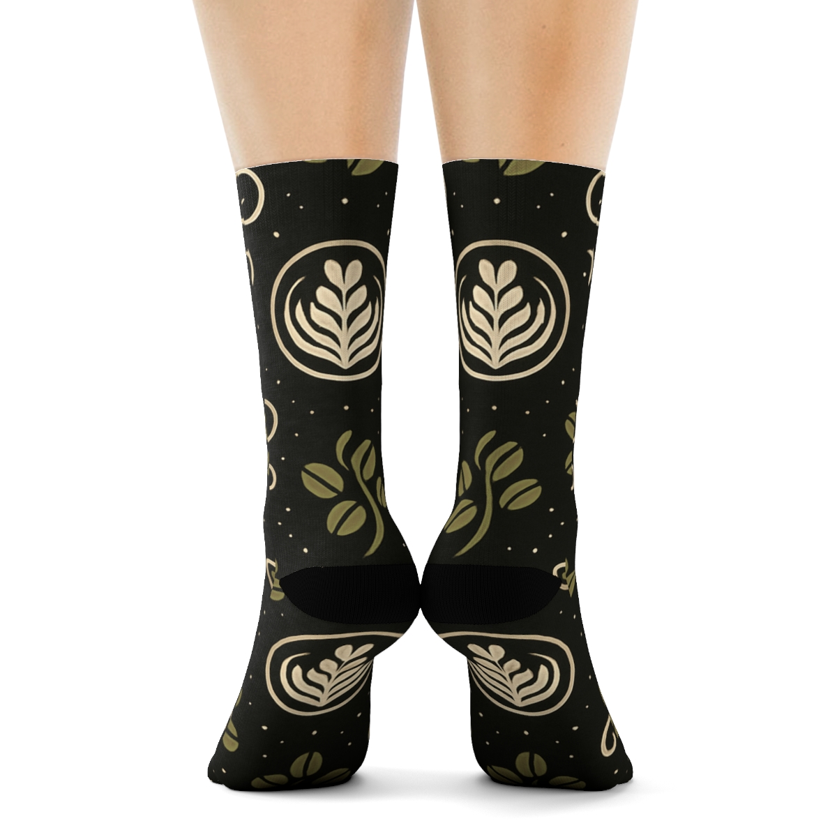 Barista Steam Swirl Lattice On Coffee Black comfortable cotton crew socks