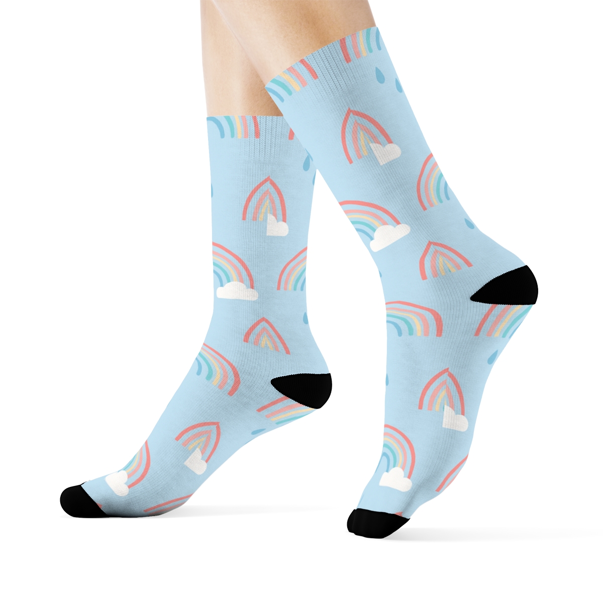 Minimal Rainbow Halo Dots On Soft Sky Blue soft everyday crew socks