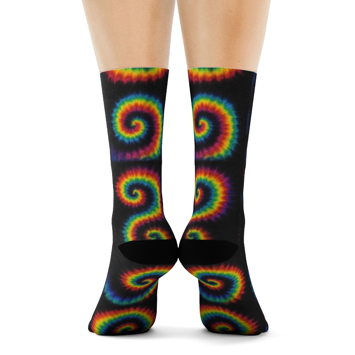 Neon Spiral Whorl Tile Matrix On Black Background premium sports crew socks