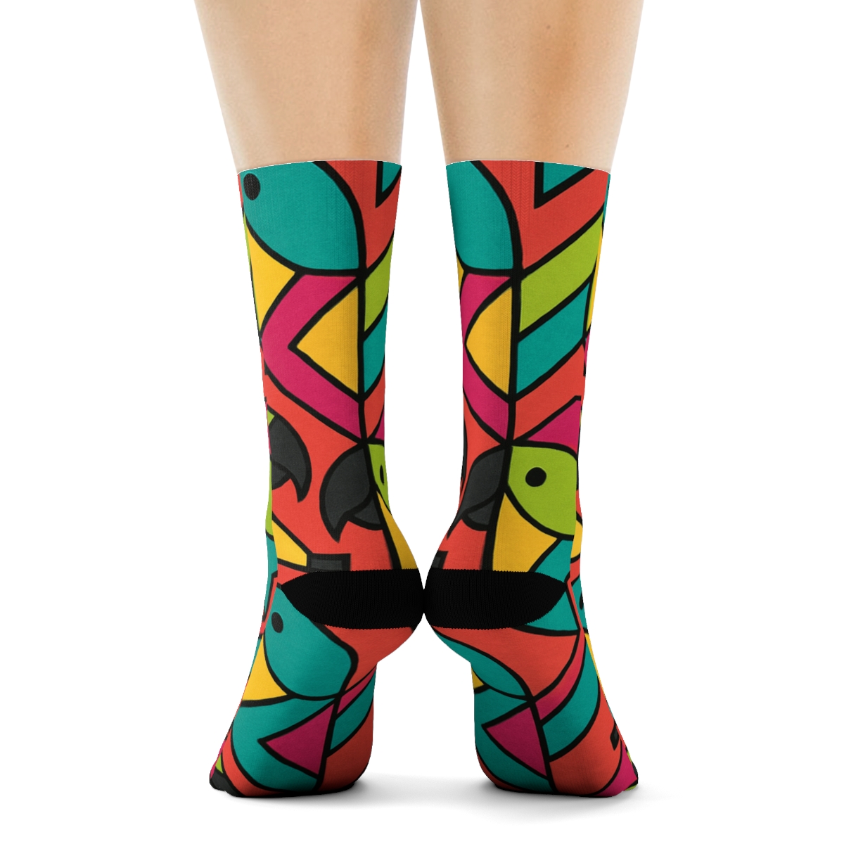 Parrot Beak Mosaic Tiles On Coral Background stylish athletic crew socks
